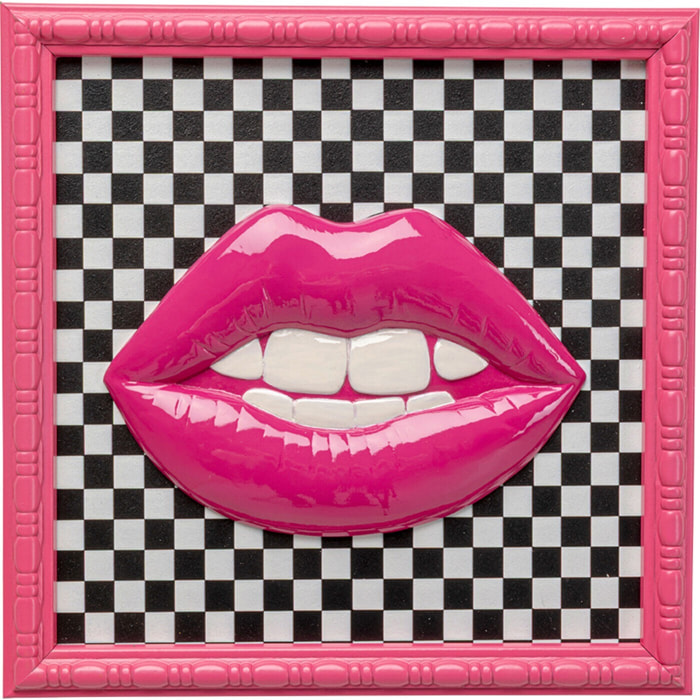 Tableau lèvres roses damier 27x27cm Kare Design