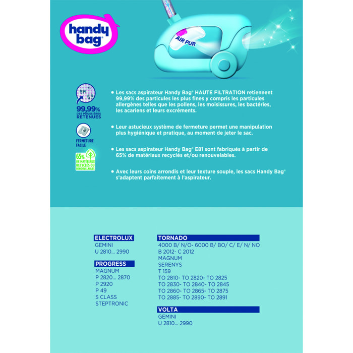 3x4 Sacs Aspirateurs + 1 Filtre Sortie D'Air À Découper - E81 - Electrolux, Progress, Rowenta, Tornado
