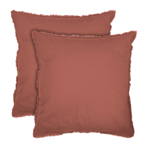 Set de 2 taies d'oreiller unies à franges, COTON LAVÉ