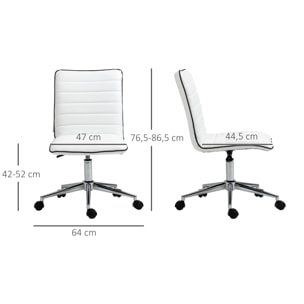 Silla de Oficina Ergonómica Silla de Escritorio Giratoria con Altura Ajustable Respaldo Tapizado en Piel Sintética Carga 120 kg 47x57x76,5-86,5 cm Blanco