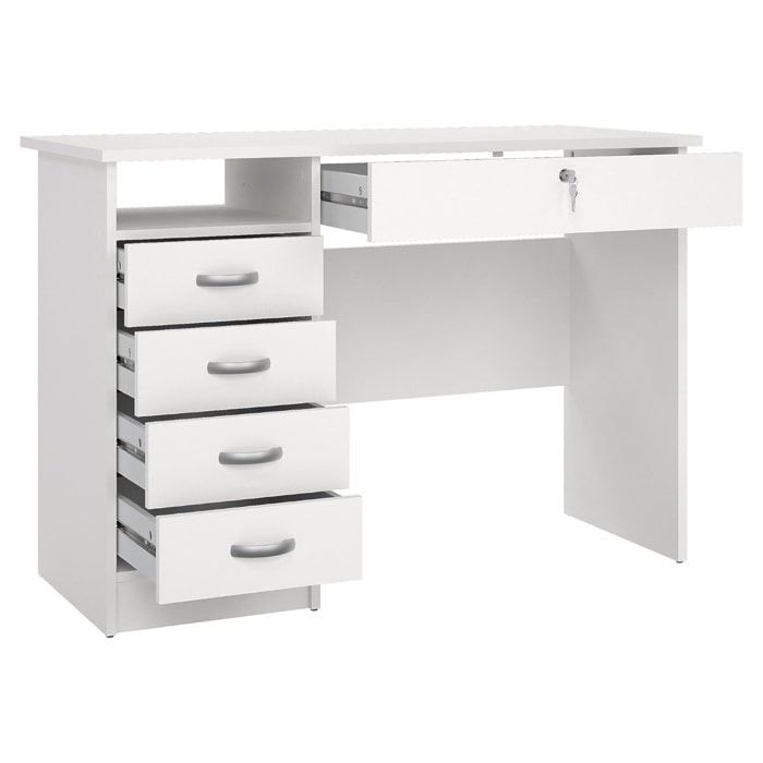 Scrivania Da Ufficio Con 5 Cassetti E Cassetto Con Serratura Desk Moderno Salvaspazio Per Studio Cameretta E Home Office 109.3 x 48.5 x 75.6 Cm Bianco