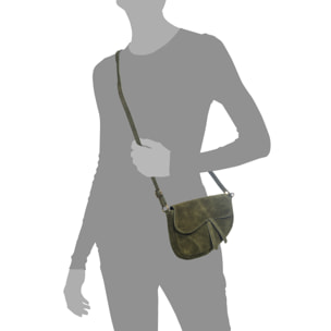 FIRENZE ARTEGIANI Borsa a Spalla da Donna Susanna Vera Pelle Scamosciata Made in Italy 22x7x17 Cm. Colore: verde scuro