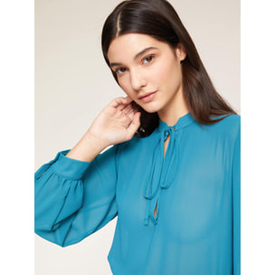 Motivi - Blusa vaporosa serafín con cordones - Petrol Blue