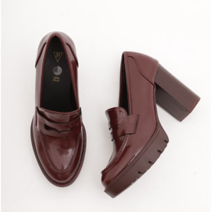 MOCASSINO TACCO E PLATEAU CHOCOLA' BORDEAUX