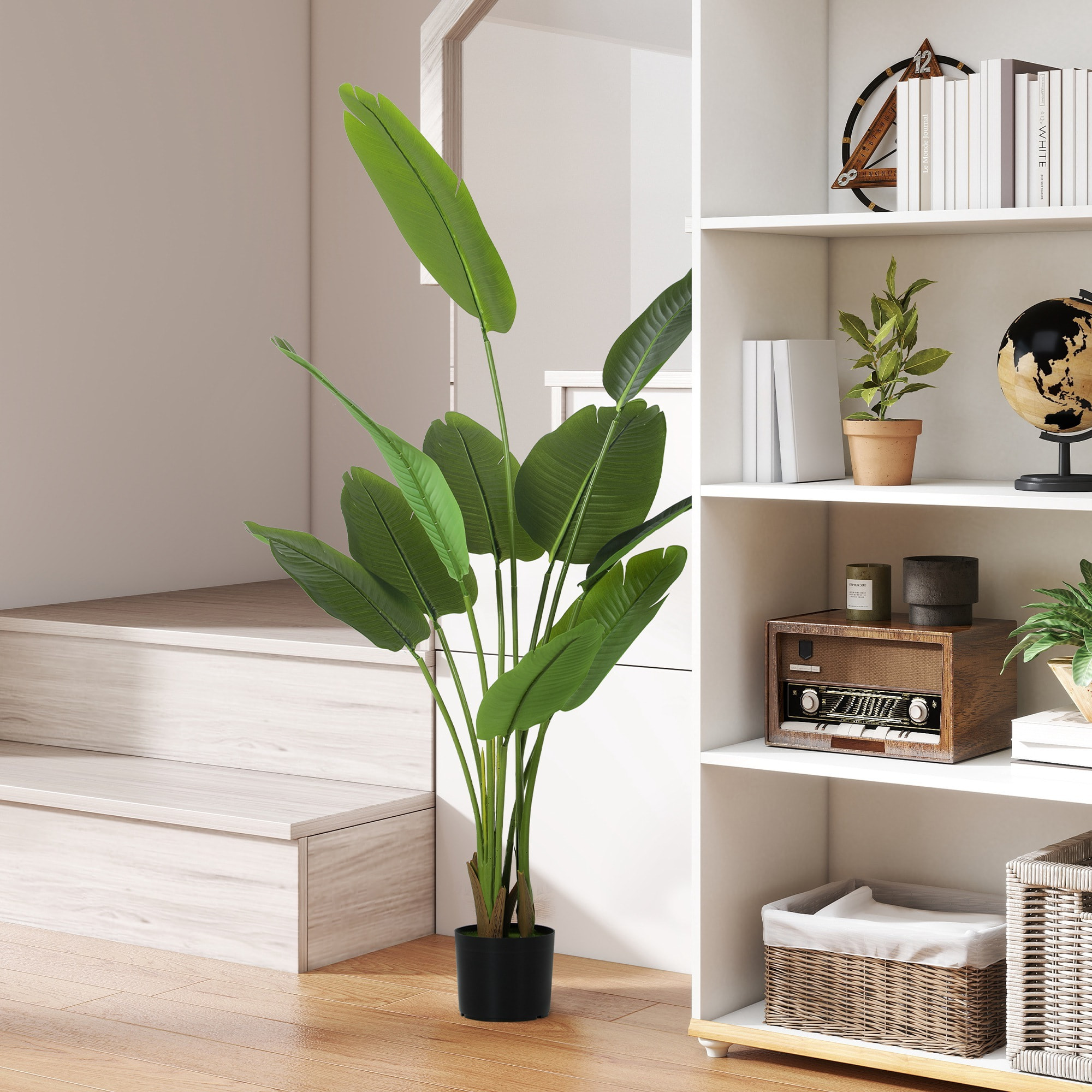 Planta Artificial Decorativa 160 cm Bananera Artificial con Maceta y Hojas para Interior Hogar Salón Oficina Verde