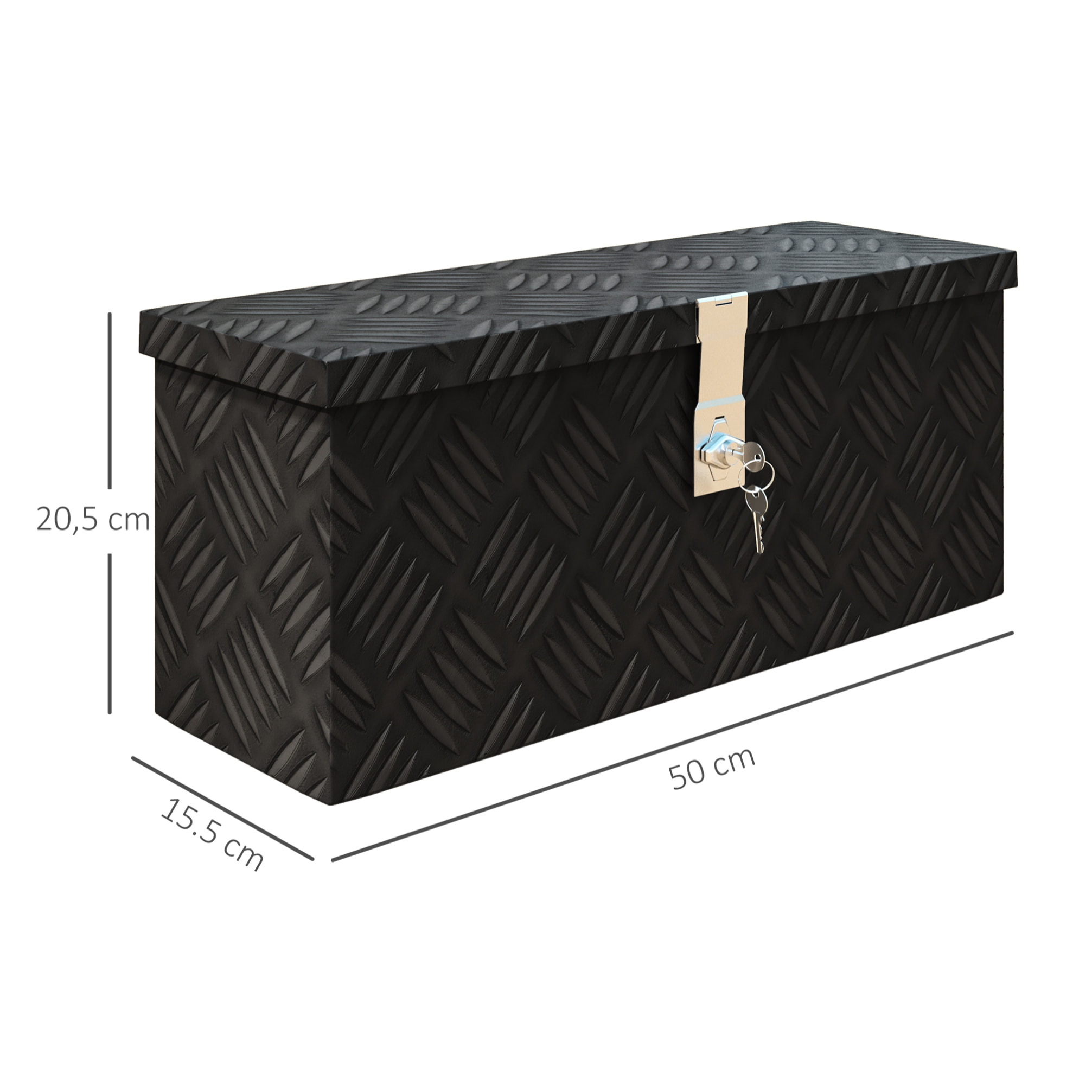 HOMCOM Boite de rangement - boîte à outils en aluminium - caisse à outil alu. verrouillage clé dim. 50L x 15,5l x 20,5H cm