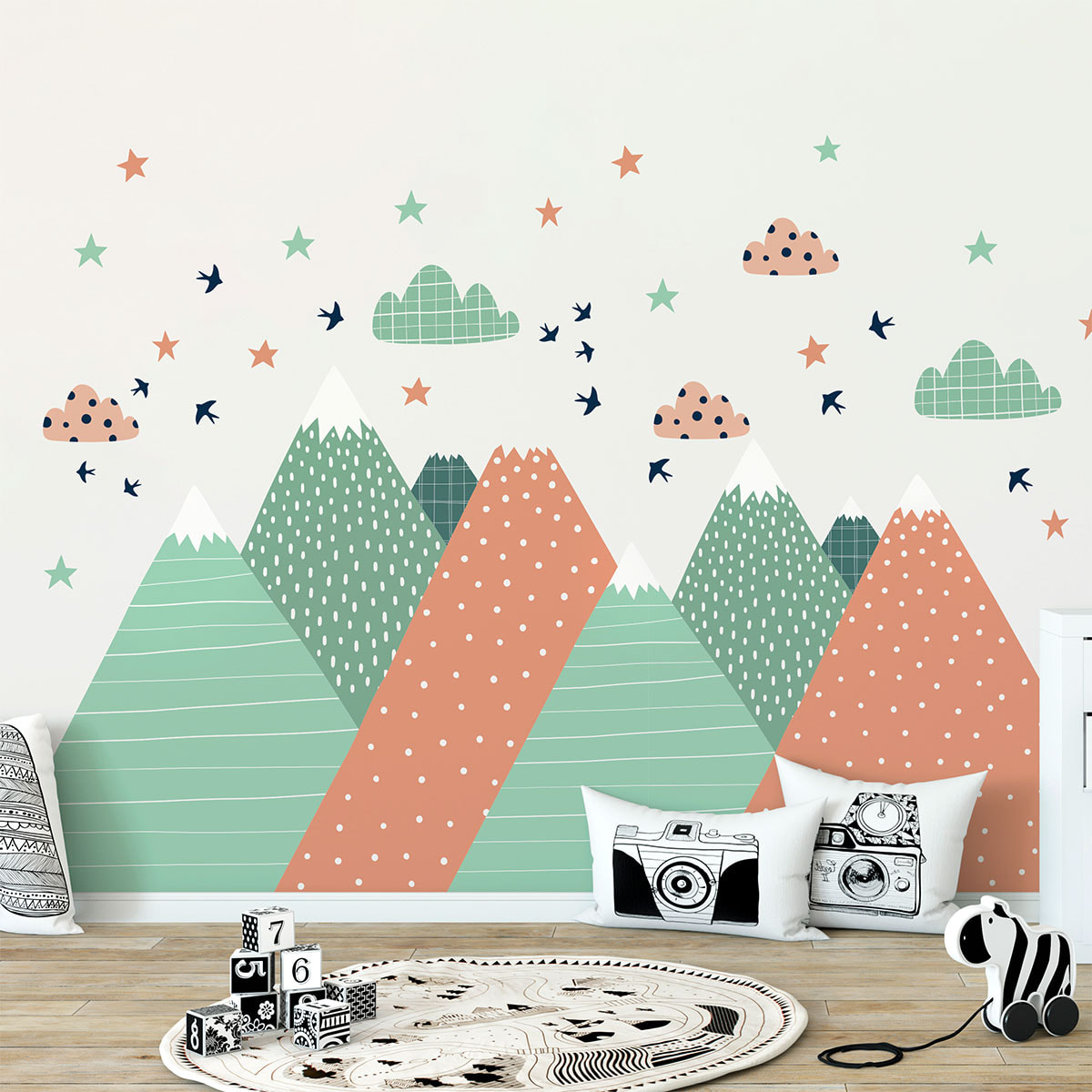 Stickers muraux enfants - Décoration chambre bébé - Autocollant Sticker mural géant enfant montagnes scandinaves RODIKA