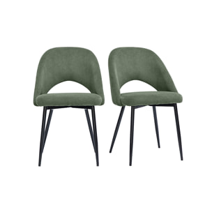 Chaises vintage en tissu velours côtelé vert kaki et métal noir (lot de 2) COSETTE