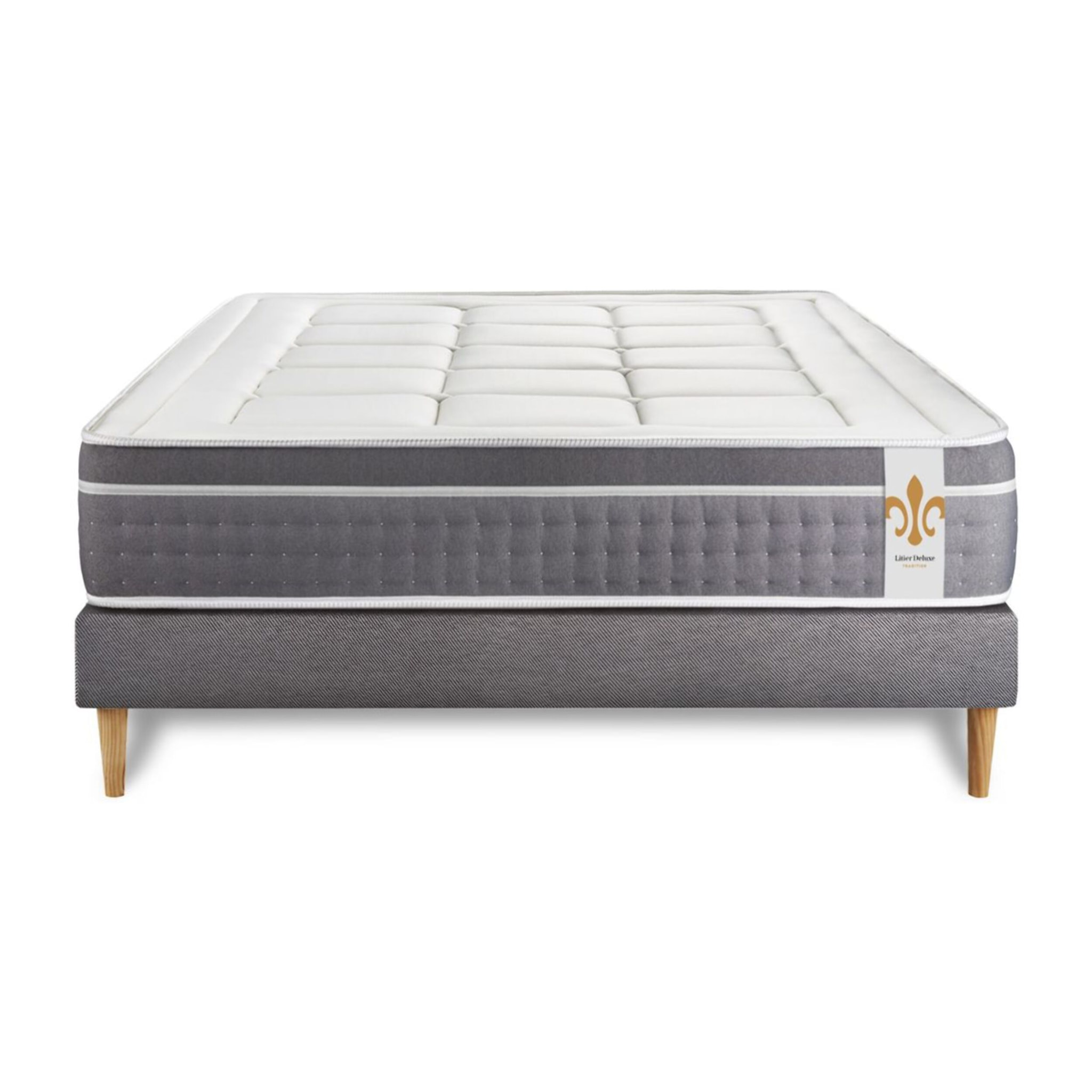 Ensemble Matelas Sommier 140x200 cm - Sommier Gris (déjà monté) - Trente