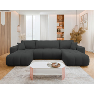 Nicole - Canapé panoramique en U 7 places convertible avec coffre en tissu - Gris Anthracite