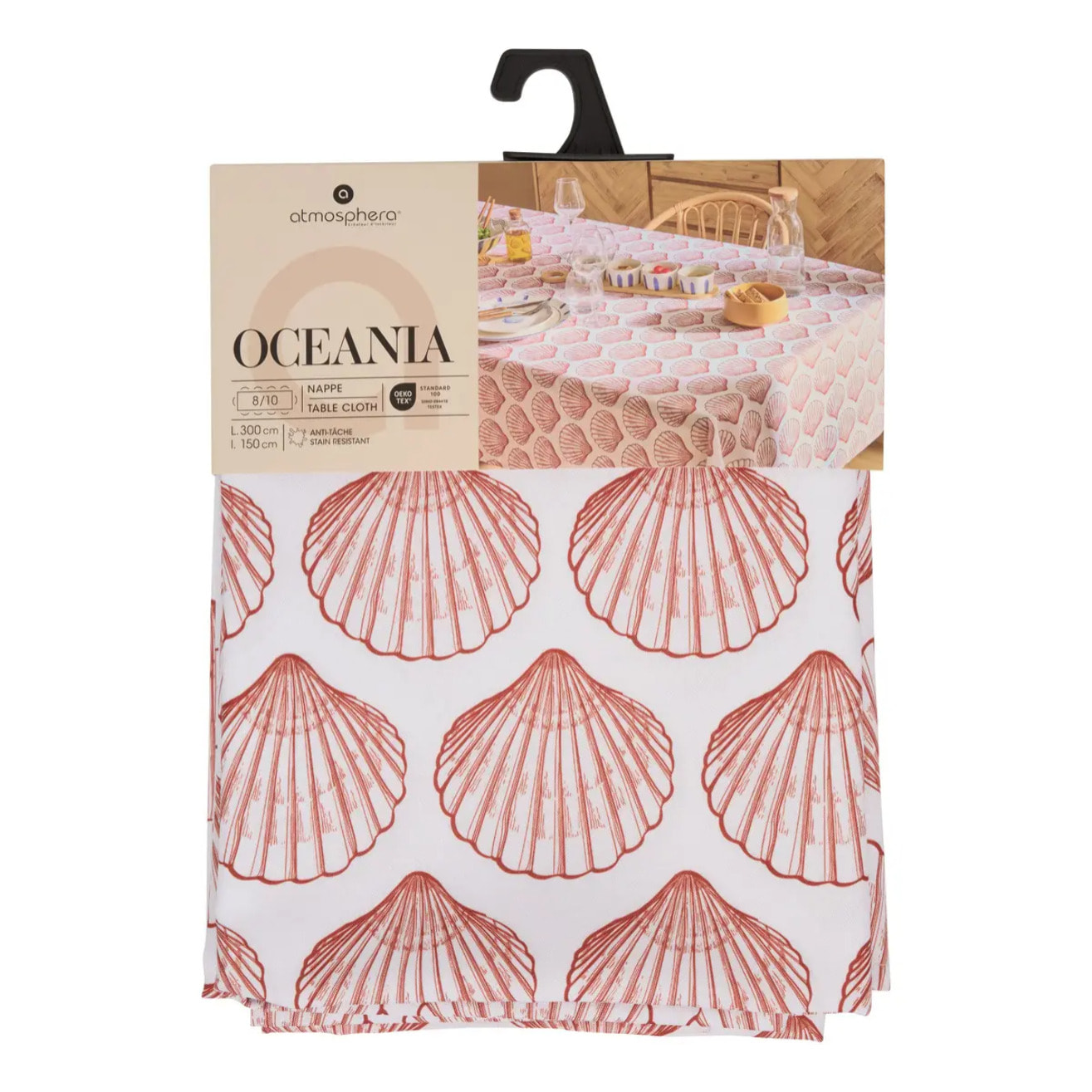 Nappe Oceania 300x150cm terracotta imprimé coquillage