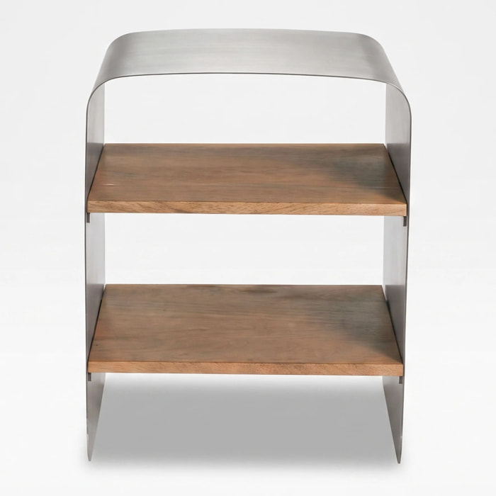 Table de chevet en bois de manguier et métal brossé - Selma