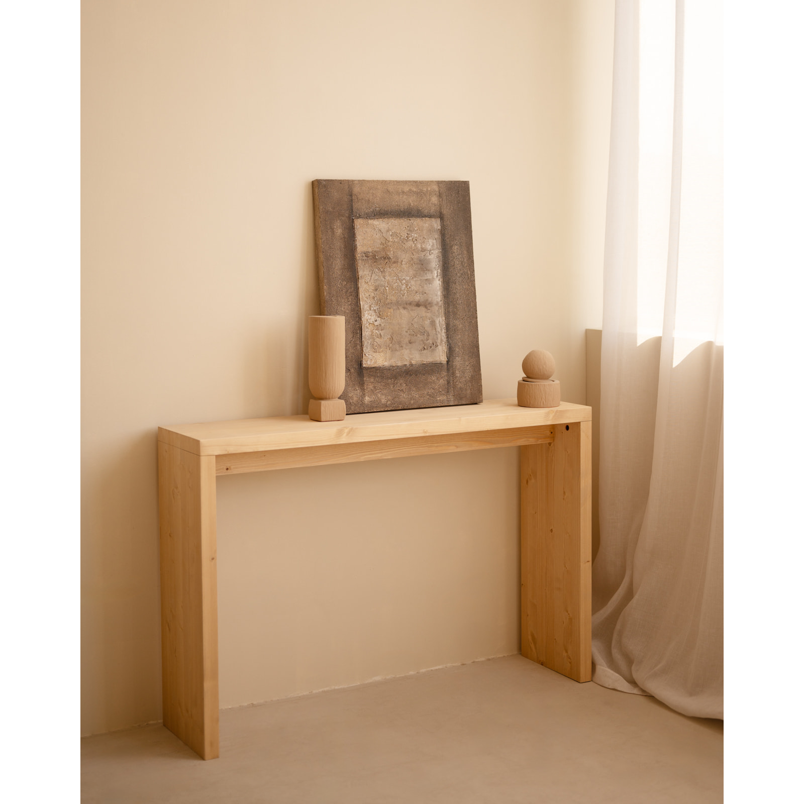 Console en bois massif ton chêne moyen 120x80cm Hauteur: 80 Longueur: 120 Largeur: 30