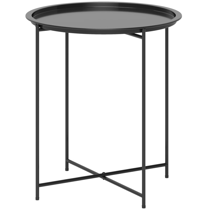 Mesa Auxiliar Redonda Mesa de Jardín Exterior con Bandeja Extraá­ble Patas Plegables Mesa para Exterior Terraza Patio Ø46x50 cm Negro