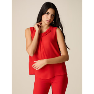 Oltre - Top de seda/viscosa con aplicaciones - Rojo