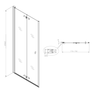 SK Porte de douche 80x196cm pliante anticalcaire avec profilé chrome brillant (SATSK80)