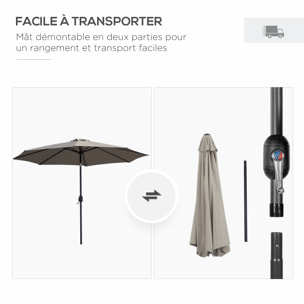 Parasol droit Ø3 m – Inclinable – Ouverture à manivelle