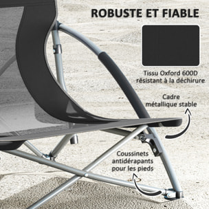 Lot de 2 chaises de plage pliantes - chaise de camping compacte légère poids net 2,2 Kg - métal polyester textilène noir