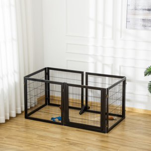 Barrière de sécurité parc enclos chien modulable pliable porte verrouillable intégrée 5 panneaux grillage acier noir bois de pin noir
