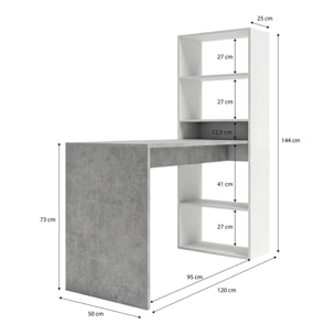 Mesa de escritorio con estantería en blanco artik y gris cemento 120x50 cm Cosmic Blanco Artik (Blanco Mate) - Gris Cemento