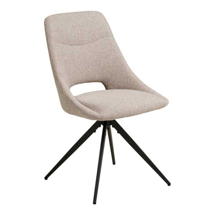 Set 2 sedie da pranzo Dokka girevoli in tessuto sabbia con gambe nere 52x57x87 cm
