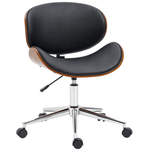 Vinsetto Silla de Oficina con Ruedas, Silla de Escritorio Tapizada en PU con Asiento Ancho y Curvado de Madera, Respaldo Acolchado, Altura Ajustable, Diseño sin Brazos, para Casa, Oficina, Negro