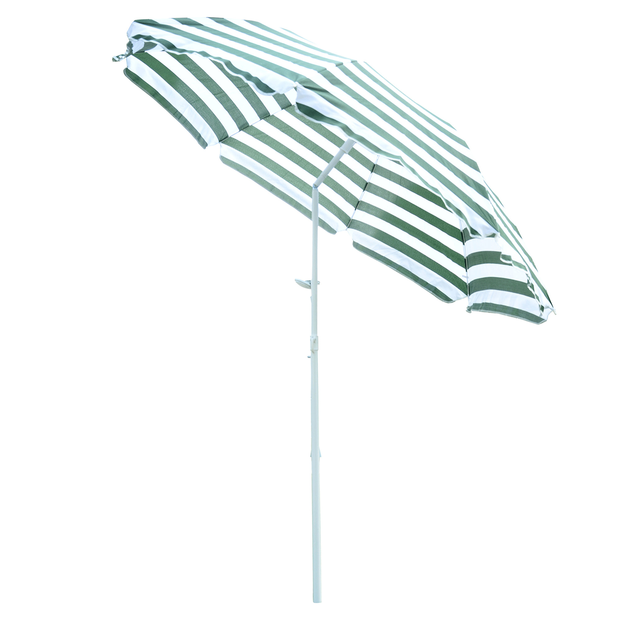 Parasol inclinable octogonal de plage Ø 180 cm tissu polyester haute densité anti-UV mât démontable vert blanc rayé