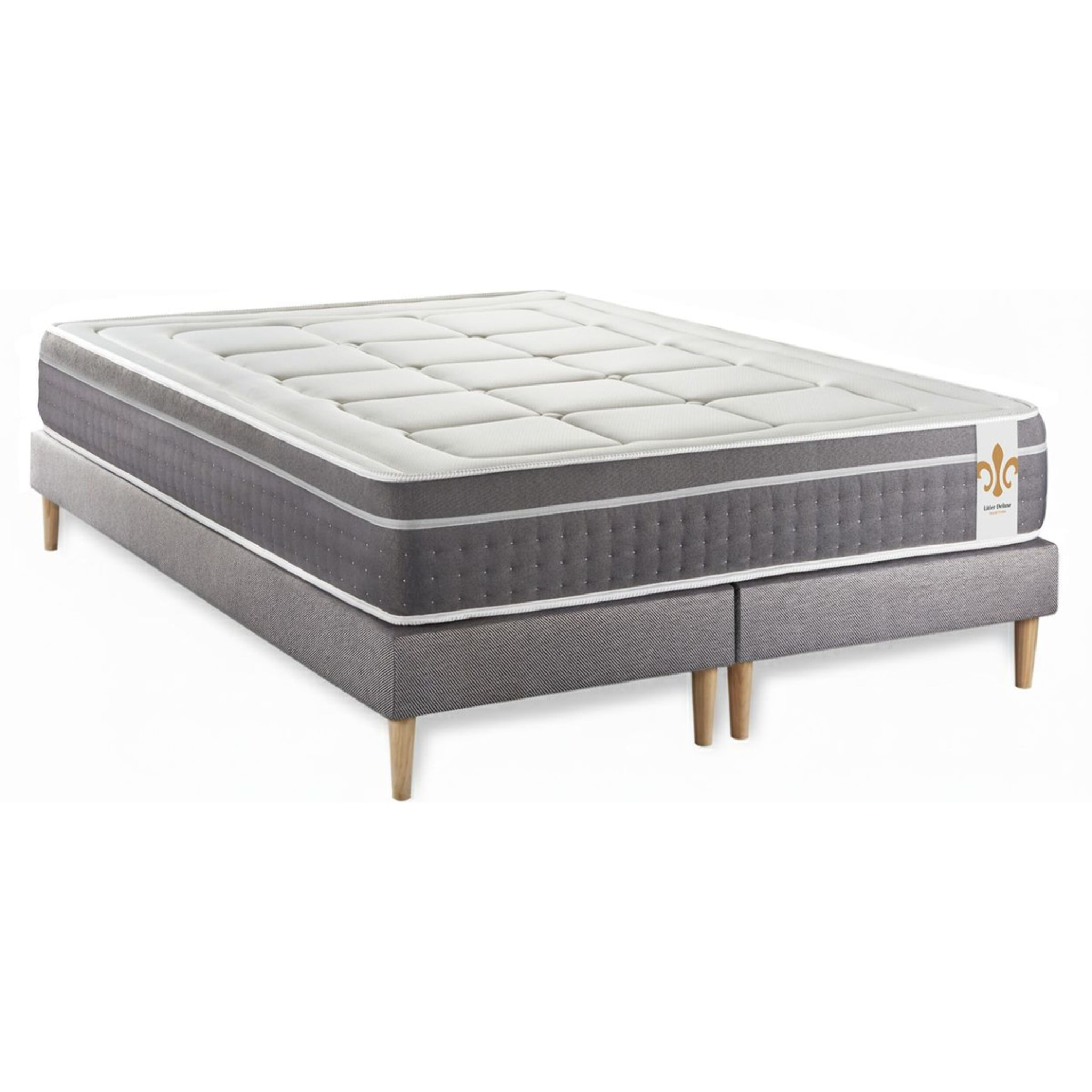 Ensemble Matelas Trente - 30cm - Ressorts ensachés et mémoire de forme - Confort d'exception - Sommier Tapissier Gris