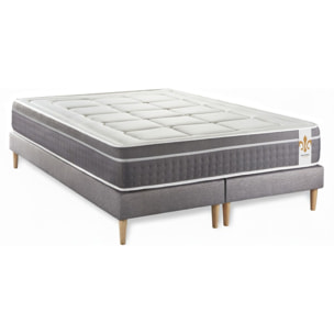 Ensemble Matelas Trente - 30cm - Ressorts ensachés et mémoire de forme - Confort d'exception - Sommier Tapissier Gris