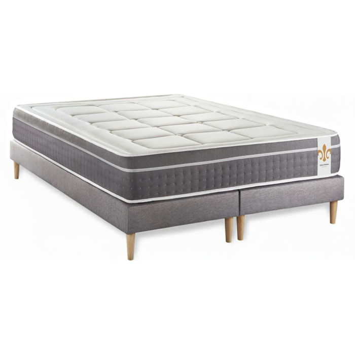 Ensemble Matelas Trente - 30cm - Ressorts ensachés et mémoire de forme - Confort d'exception - Sommier Tapissier Gris