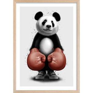 Affiche enfant panda boxer  Affiche + cadre en bois - Chêne