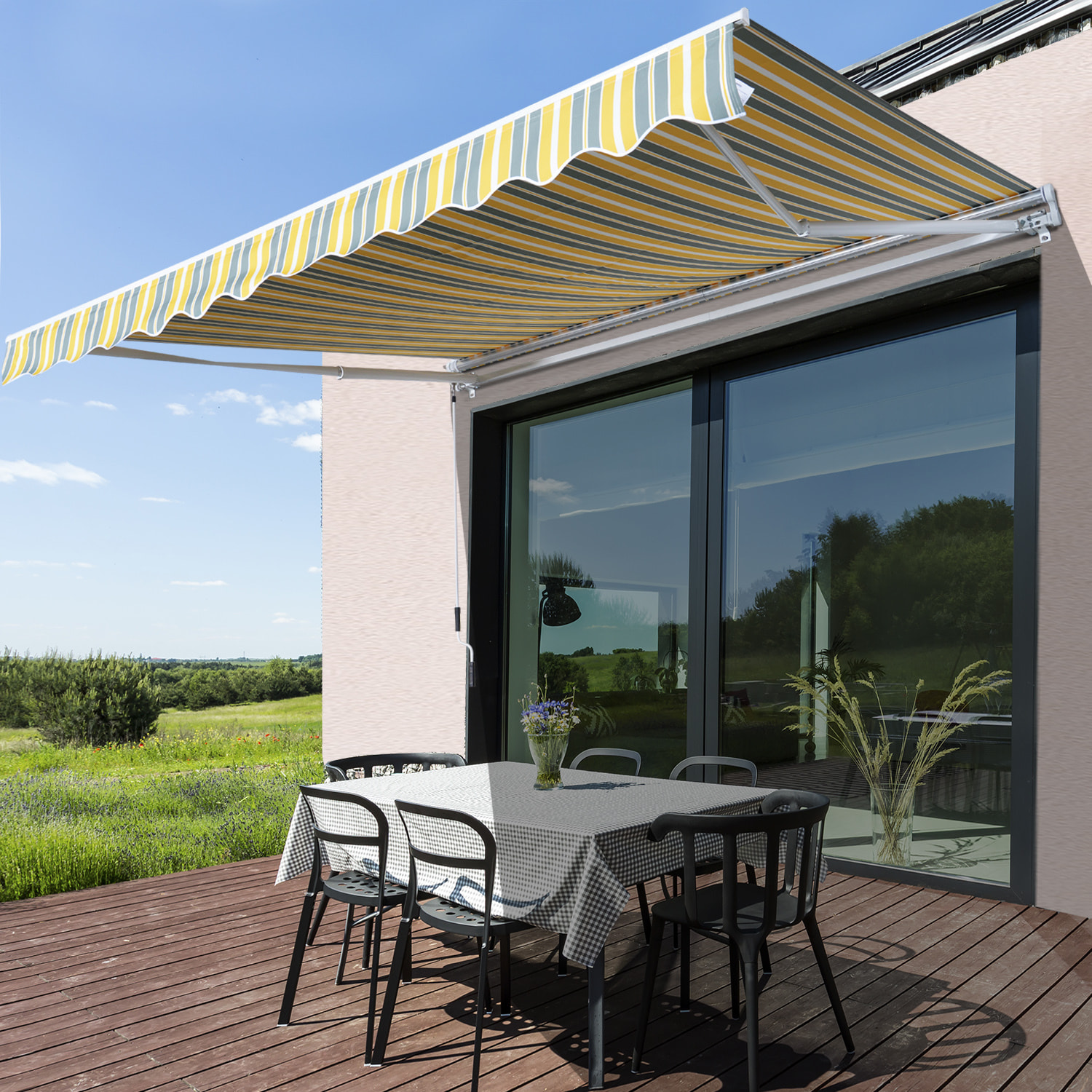 Toldo Manual de Aluminio Acero Poliéster 3.5x2.5m Amarillo