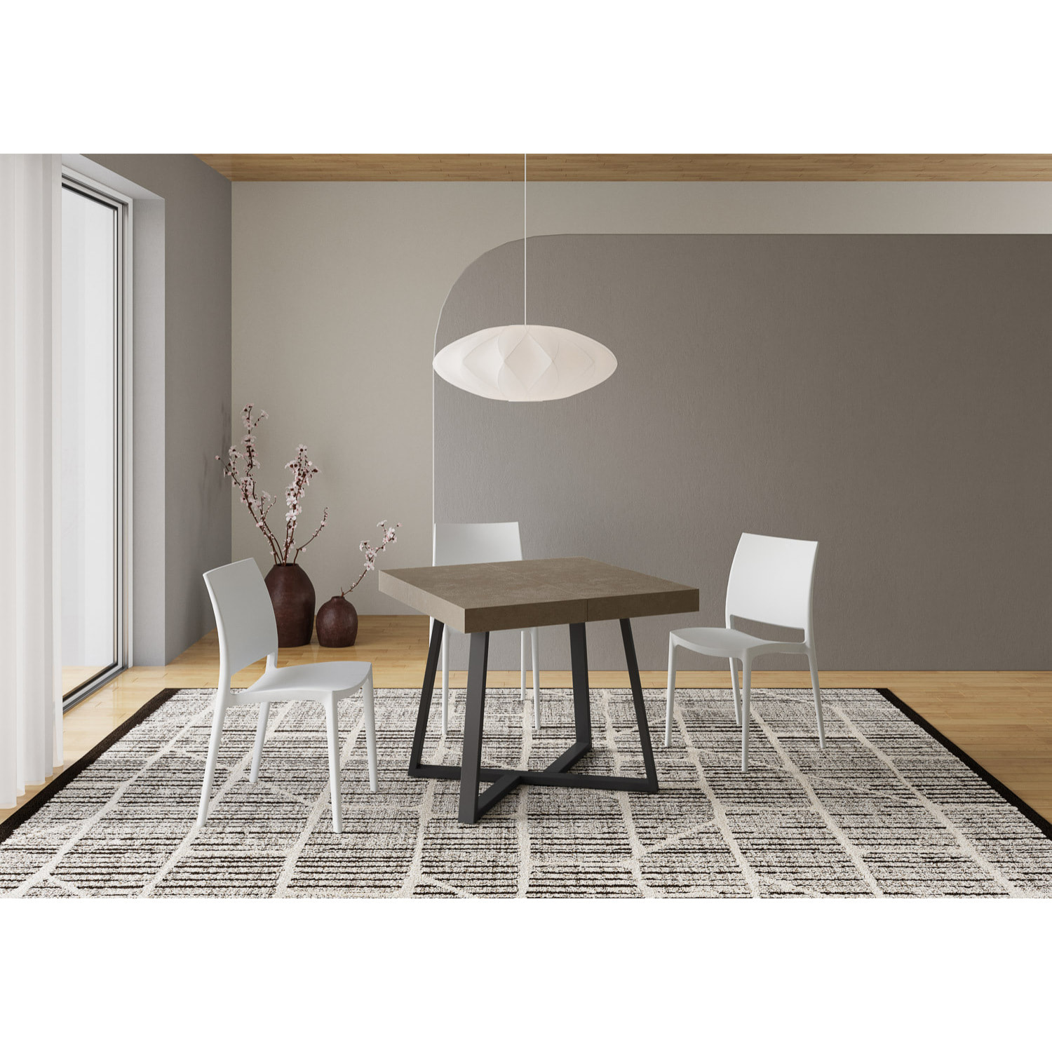 Mesa extensible 90x90/194 cm Zeplir gris paloma patas antracita