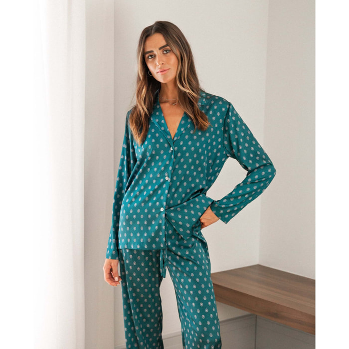 Pijama de Mujer Largo Camisero Verde | Pijamas Bonitos THE-ARE