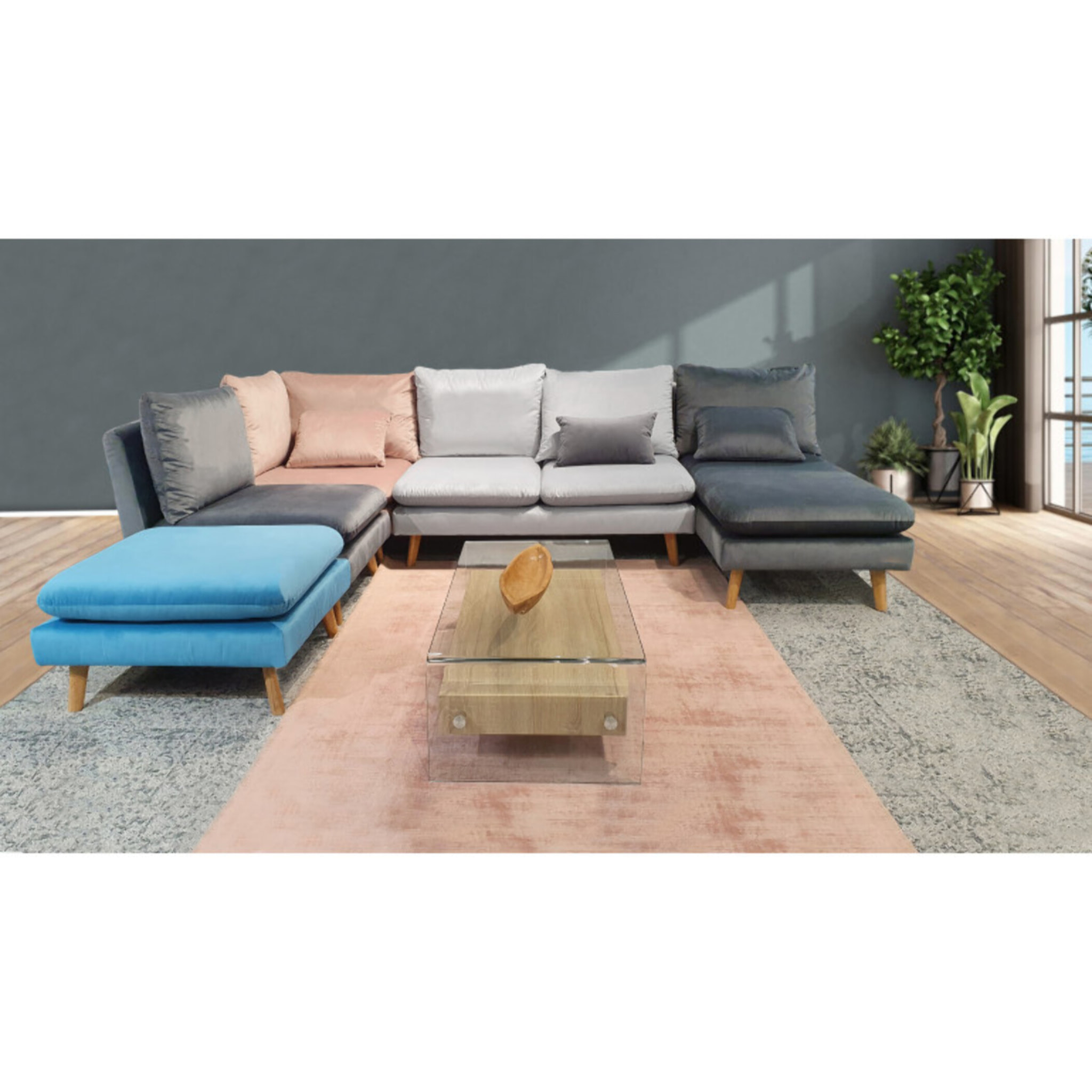 Chauffeuse en tissu velours pour canapé modulable - GARY