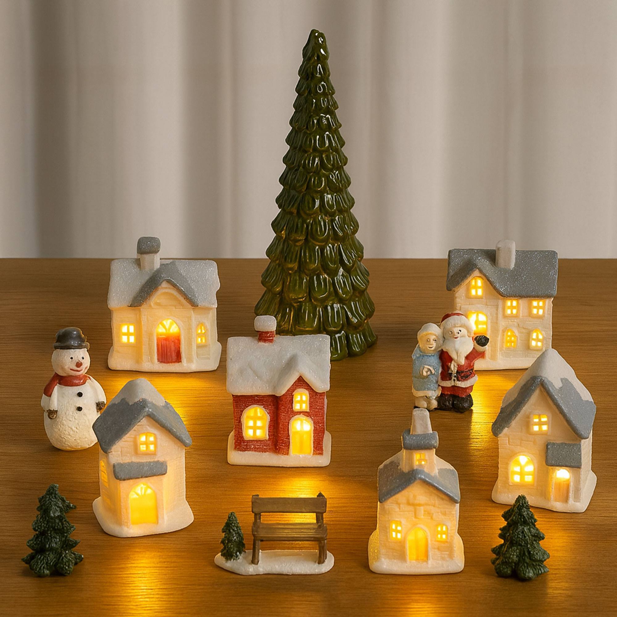 Árbol de navidad con decoración led verde y cable metálico - altura 38 cm