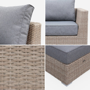 Salon de jardin Premium en résine tressée arrondie XXL – VERONA – Résine naturelle style osier. coussins gris foncé – 12 à 14 places