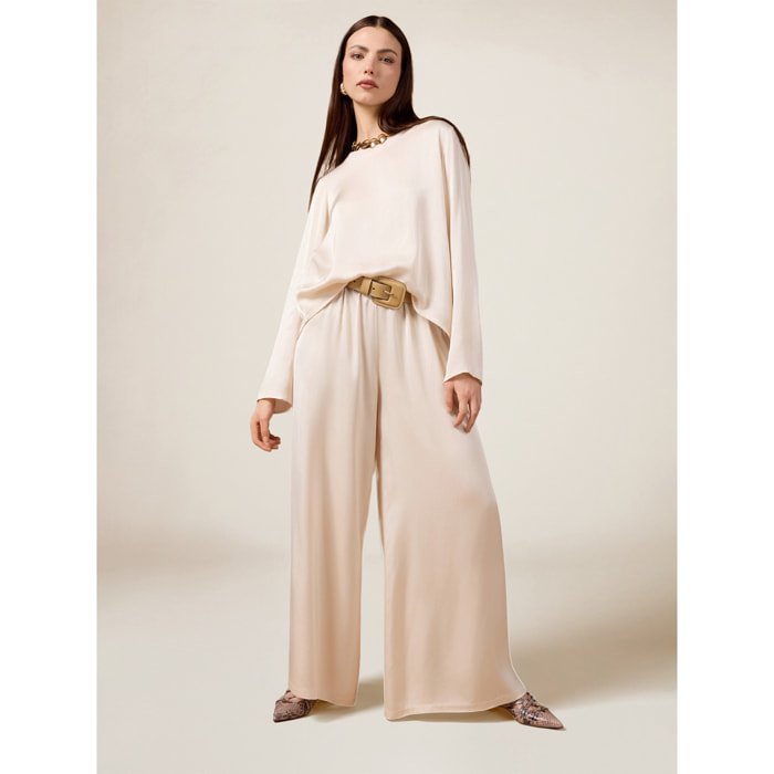 Oltre - Pantalones palazzo con fajín - Blanco