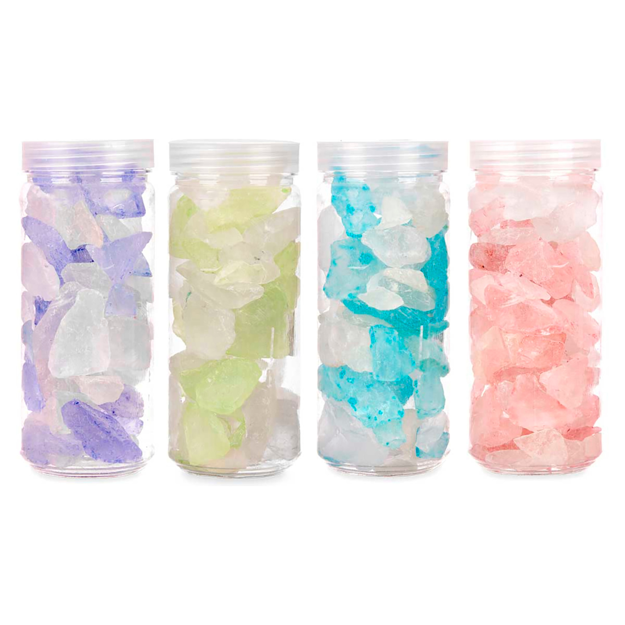 Set di 4 barattoli da 600g con pietre di quarzo decorative. Assortimento di 4 colori.