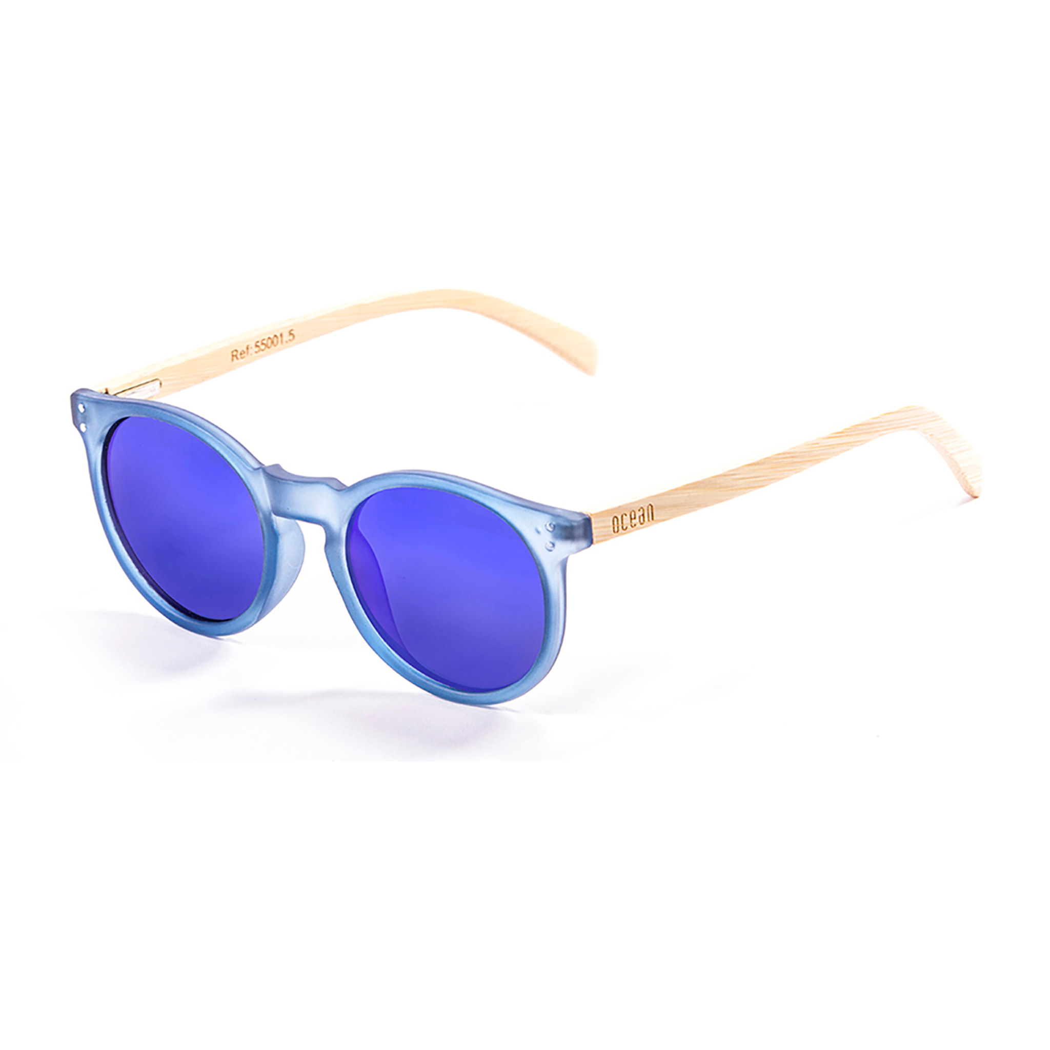 Gafas de sol OCEAN LIZARD WOOD - De brazo marrón bambú con montura azul transparente mate y / Revo azul