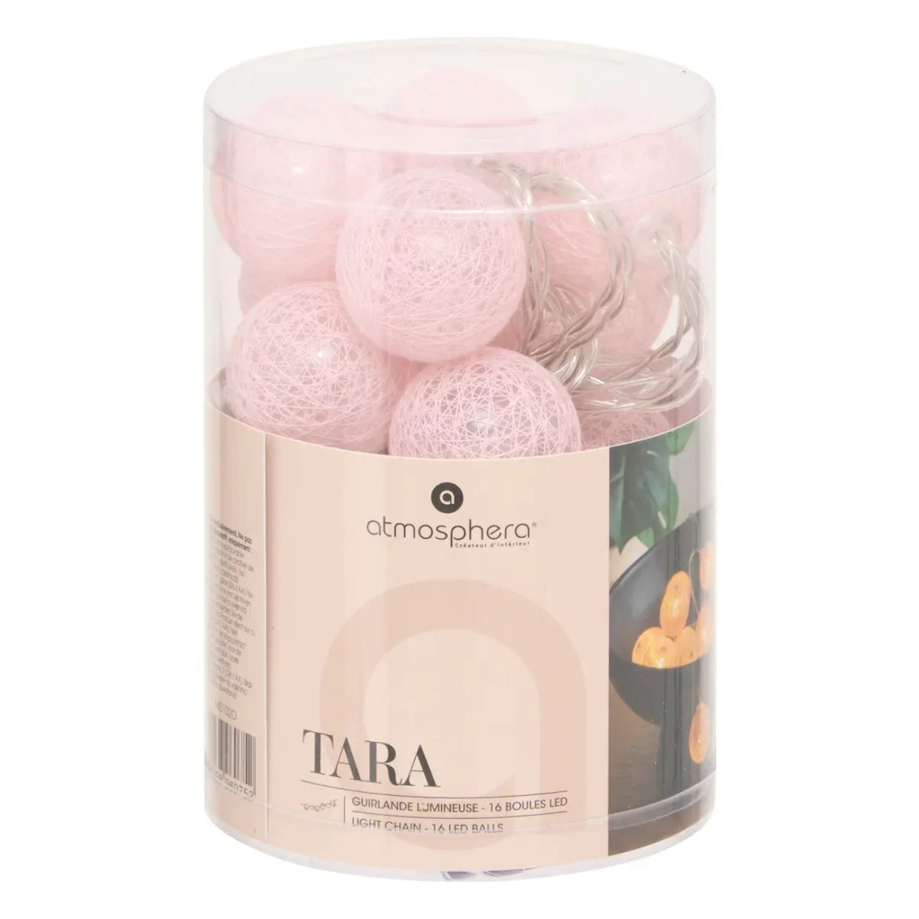 Guirlande LED 16 boules pile rose clair L255cm