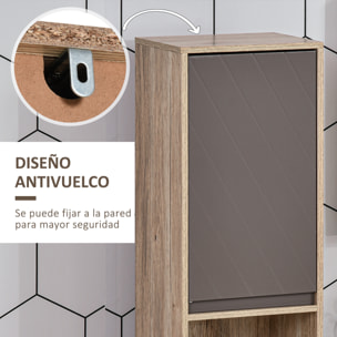 Armario Alto para Baño Columna de Baño con 2 Puertas y 2 Estantes Abiertos Mueble Auxiliar de Almacenaje para Salón Recibidor 30x24x170 cm Roble y Gris