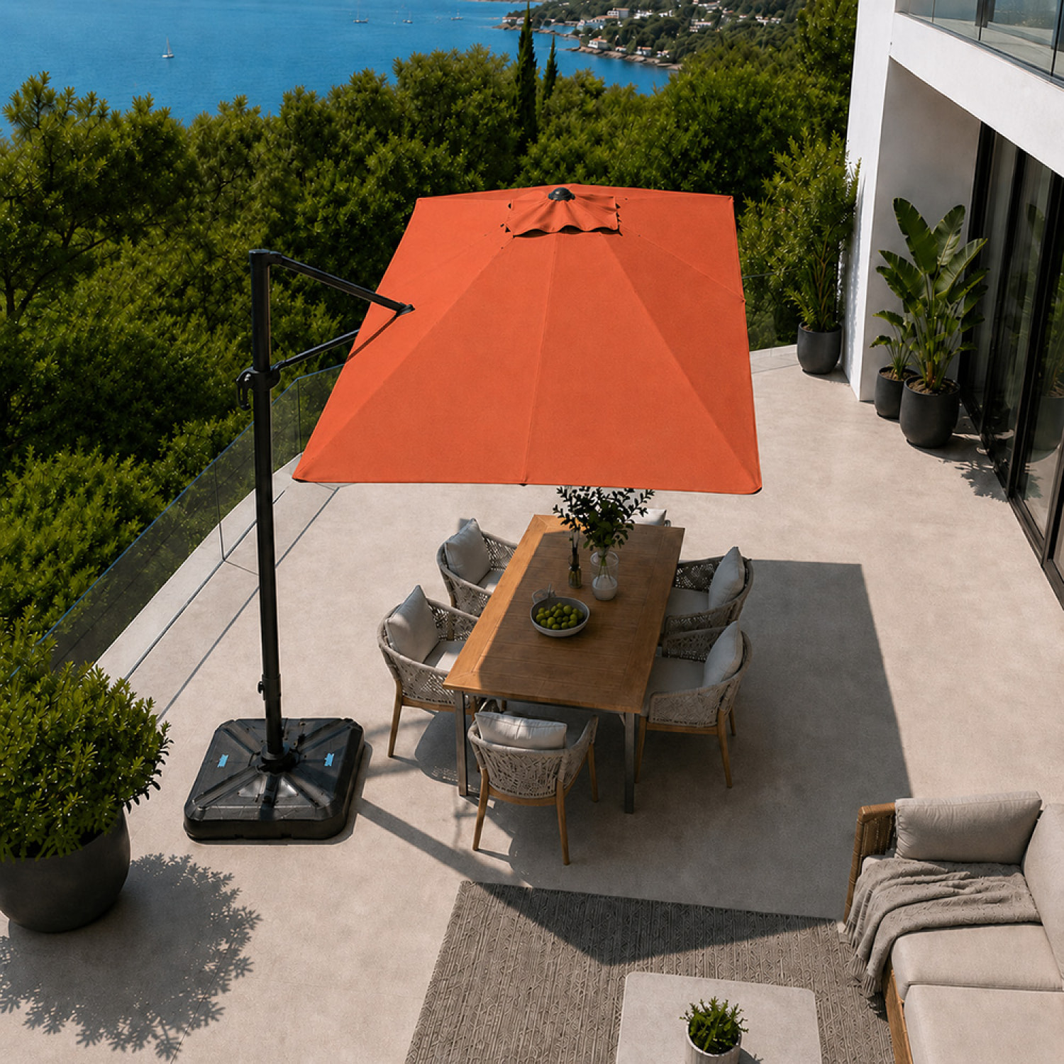 Parasol rectangulaire 2x3m déporté rotatif terracota OTA