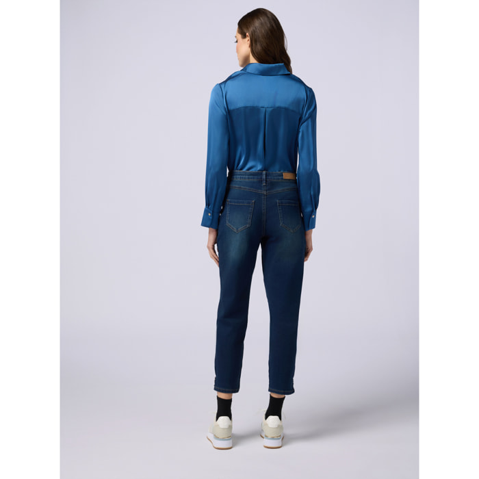 Oltre - Vaqueros boy slim con detalles joya - Azul