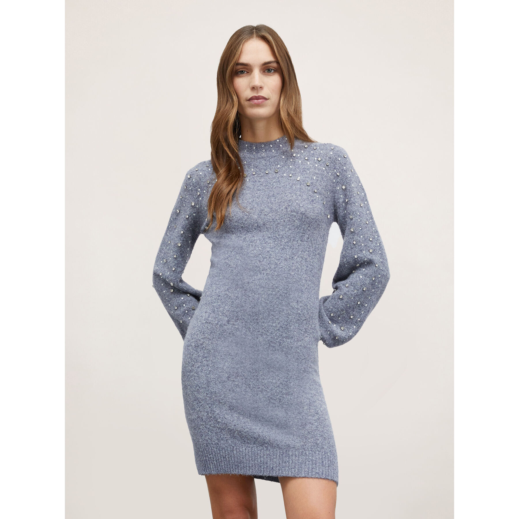 Motivi - Vestito in maglia con pietre ricamate - Grigio