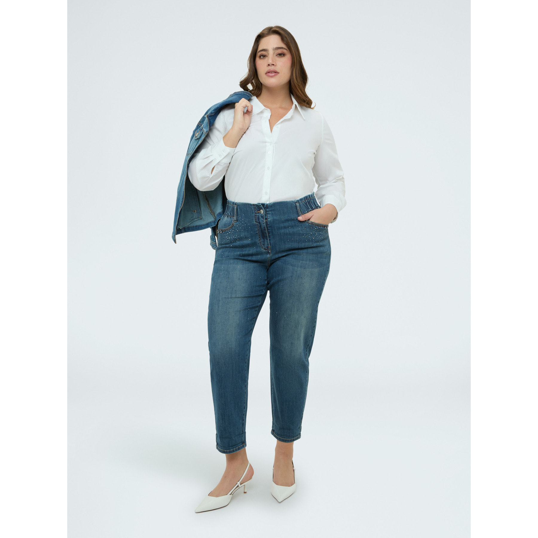 Fiorella Rubino - Jeans Balloon con detalles brillantes - Azul