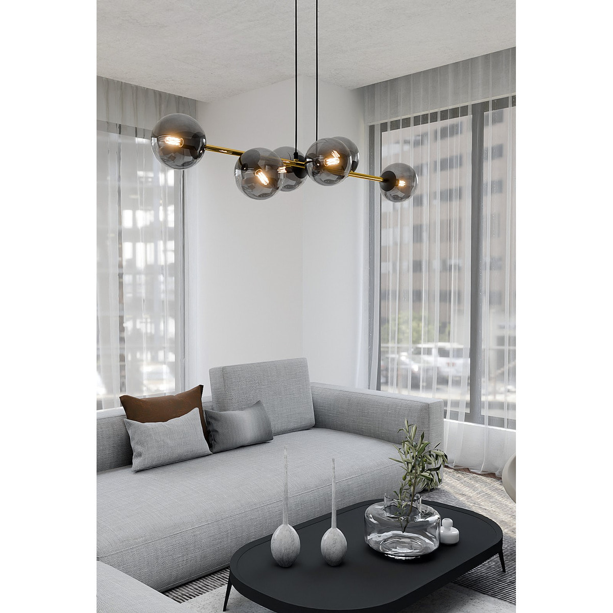 Lampada a sospensione Gravity in acciaio nero e vetro grafite