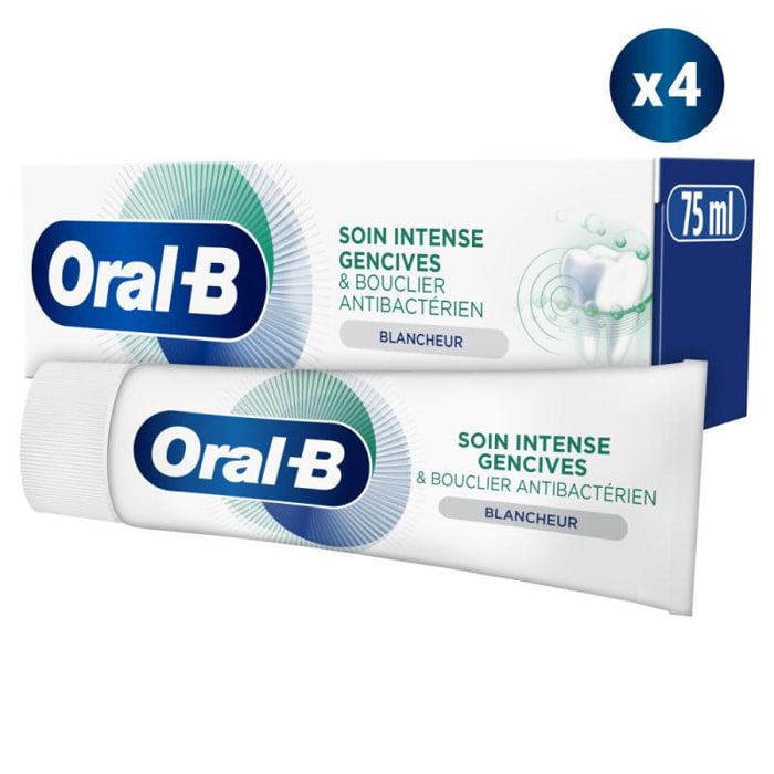 4 Dentifrices Oral-B Soin Intense Gencives et Bouclier Antibactérien Blancheur 75ml