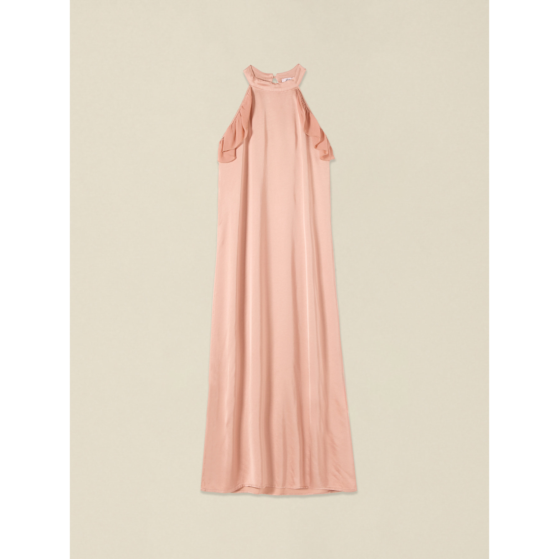 Oltre - Vestido largo de satén con volante - Rosa