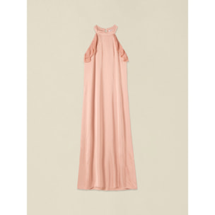 Oltre - Vestido largo de satén con volante - Rosa